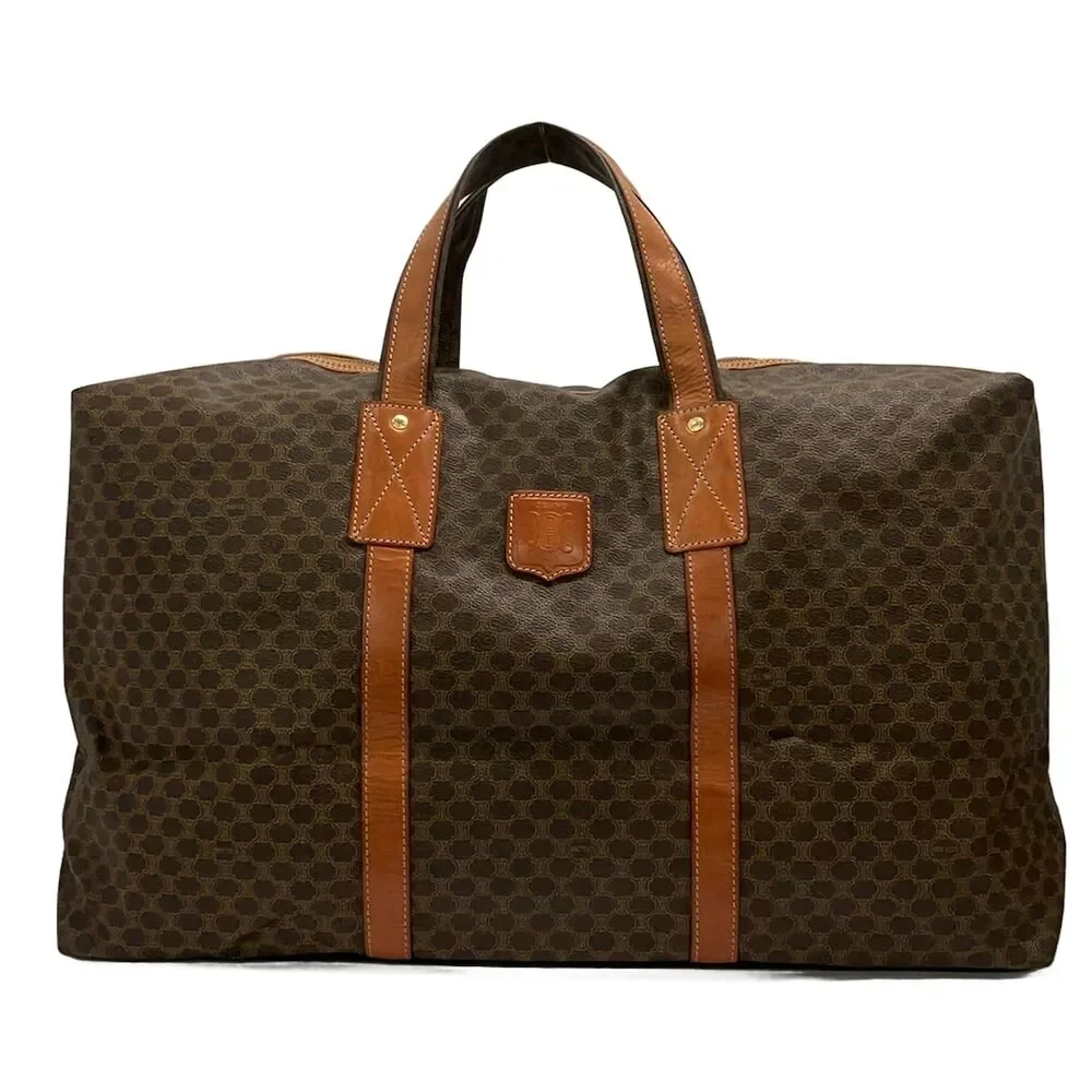 Celine Macadam Boston Bag Dark Beige Dark Brown PVC Leather
